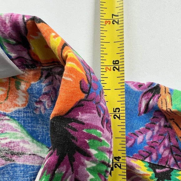 Vintage Hawaiian Shirt USA Made Birds Parrot Tropical Floral Blue Short Sleeve S - Picture 10 of 10